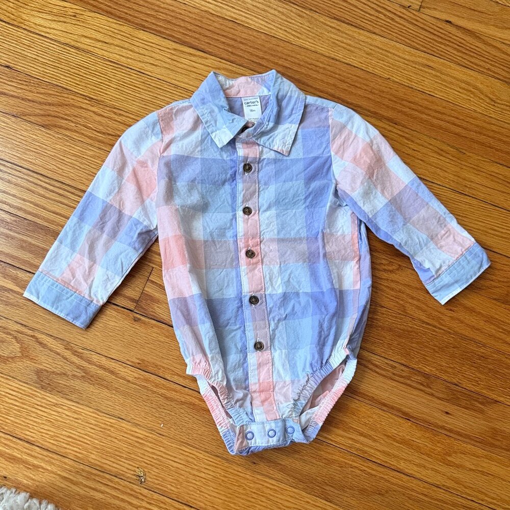 Carter's Child of Mine 18M Plaid Button Down Onesie